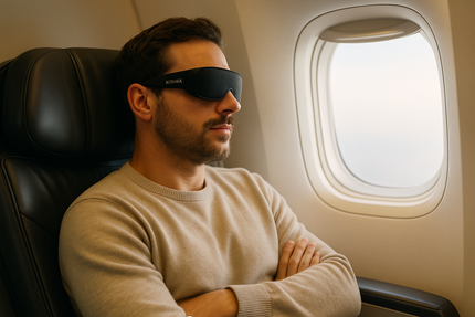 Men_sleeping_on_a_airplane_wearing_KZINIX_Sleep_Recovery_Eyewear
