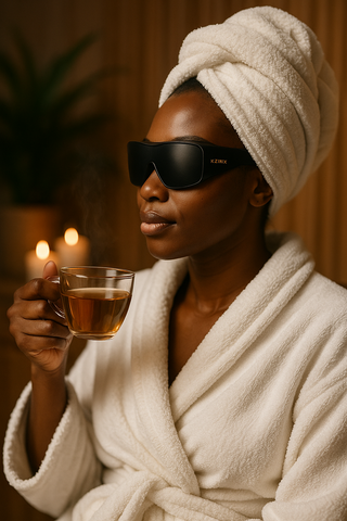 Woman_relaxing_in_the_wellness_wearing_KZINIX_Sleep_Recovery_Eyewear